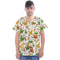 Leafs On White Men s V-neck Scrub Top