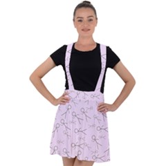 Little Men On Pink Velvet Suspender Skater Skirt by JustToWear