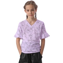 Little Men On Pink V-neck Horn Sleeve Blouse