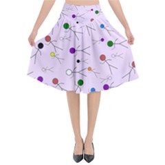 Little Men Colored Head On Pink Flared Midi Skirt by JustToWear