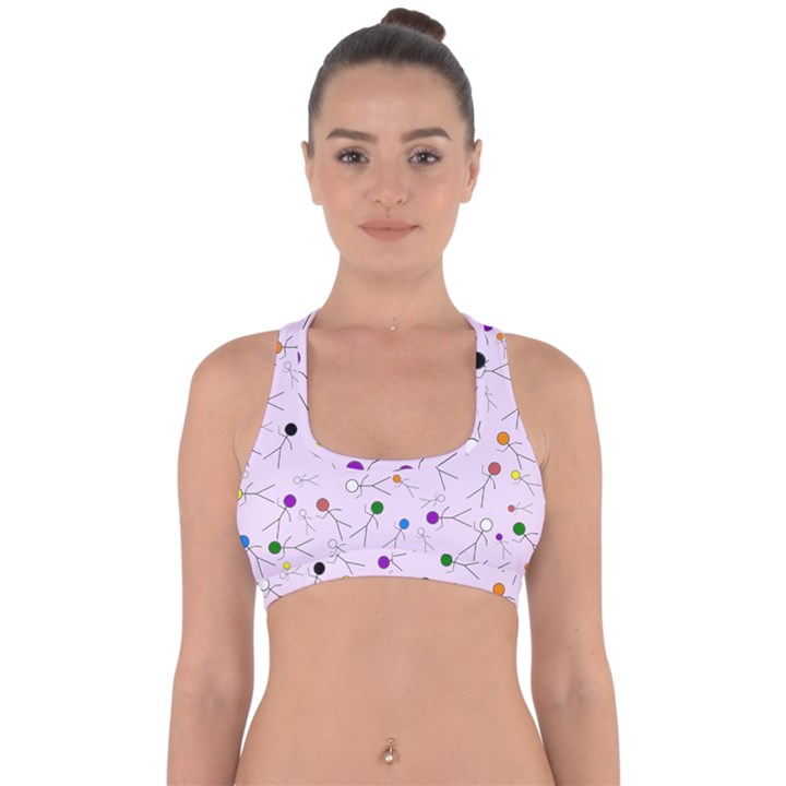 Little Men Colored Head On Pink Cross Back Hipster Bikini Top 