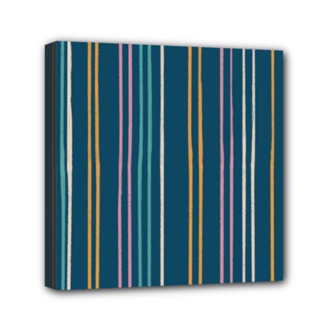 Multicolored Stripes On Blue Mini Canvas 6  X 6  (stretched) by SychEva