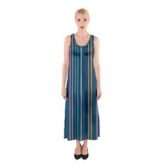 Multicolored Stripes On Blue Sleeveless Maxi Dress by SychEva