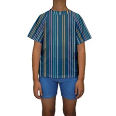 Multicolored Stripes On Blue Kids  Short Sleeve Swimwear by SychEva