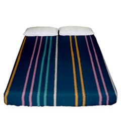 Multicolored Stripes On Blue Fitted Sheet (queen Size) by SychEva