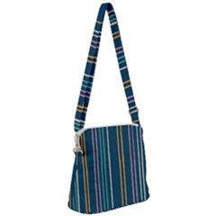 Multicolored Stripes On Blue Zipper Messenger Bag by SychEva