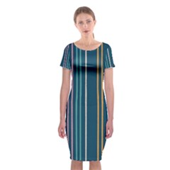 Multicolored Stripes On Blue Classic Short Sleeve Midi Dress by SychEva