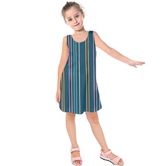 Multicolored Stripes On Blue Kids  Sleeveless Dress by SychEva