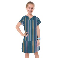 Multicolored Stripes On Blue Kids  Drop Waist Dress by SychEva