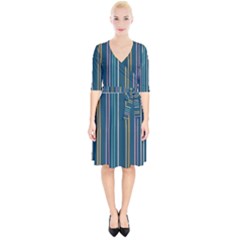 Multicolored Stripes On Blue Wrap Up Cocktail Dress by SychEva