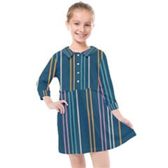 Multicolored Stripes On Blue Kids  Quarter Sleeve Shirt Dress by SychEva