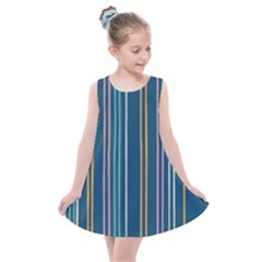 Multicolored Stripes On Blue Kids  Summer Dress by SychEva