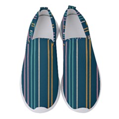 Multicolored Stripes On Blue Women s Slip On Sneakers by SychEva