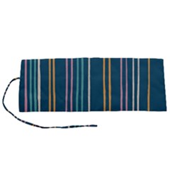 Multicolored Stripes On Blue Roll Up Canvas Pencil Holder (s) by SychEva