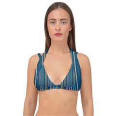 Multicolored Stripes On Blue Double Strap Halter Bikini Top by SychEva