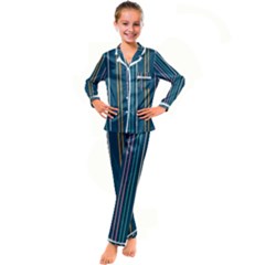 Multicolored Stripes On Blue Kid s Satin Long Sleeve Pajamas Set