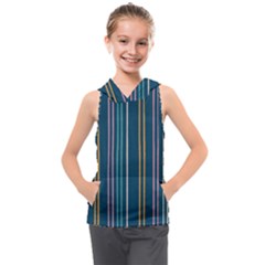 Multicolored Stripes On Blue Kids  Sleeveless Hoodie by SychEva