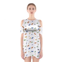 Dragonfly On White Shoulder Cutout One Piece Dress by JustToWear