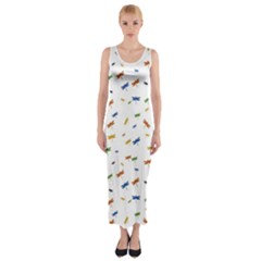 Dragonfly On White Fitted Maxi Dress by JustToWear