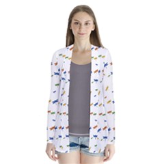 Dragonfly On White Drape Collar Cardigan