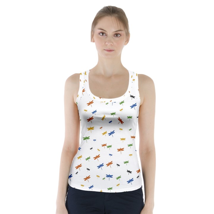 Dragonfly On White Racer Back Sports Top