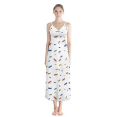 Dragonfly On White Button Up Chiffon Maxi Dress by JustToWear