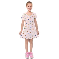 Dragonfly On Pink Kids  Short Sleeve Velvet Dress