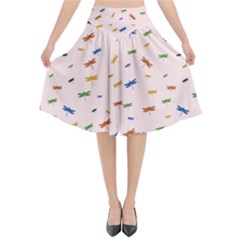 Dragonfly On Pink Flared Midi Skirt by JustToWear