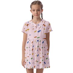 Dragonfly On Pink Kids  Asymmetric Collar Dress