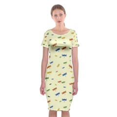 Dragonfly On Yellow Classic Short Sleeve Midi Dress by JustToWear