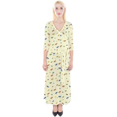 Dragonfly On Yellow Quarter Sleeve Wrap Maxi Dress by JustToWear