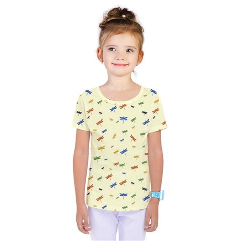 Dragonfly On Yellow Kids  One Piece Tee by JustToWear