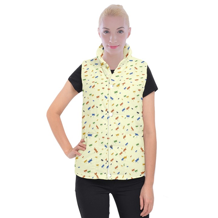 Dragonfly On Yellow Women s Button Up Vest