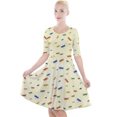 Dragonfly On Yellow Quarter Sleeve A-line Dress by JustToWear