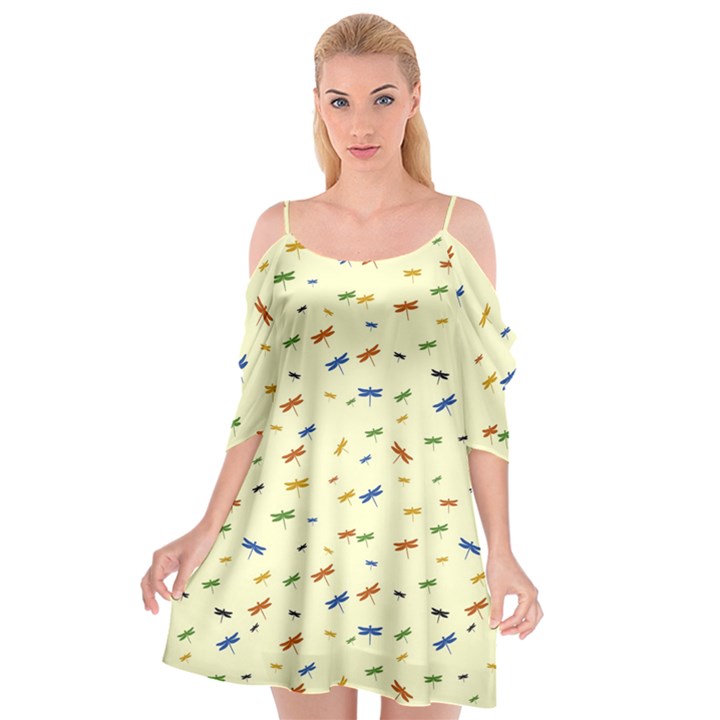 Dragonfly On Yellow Cutout Spaghetti Strap Chiffon Dress