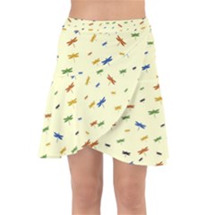 Dragonfly On Yellow Wrap Front Skirt by JustToWear