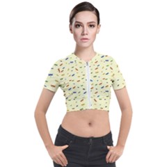 Dragonfly On Yellow Short Sleeve Cropped Jacket by JustToWear