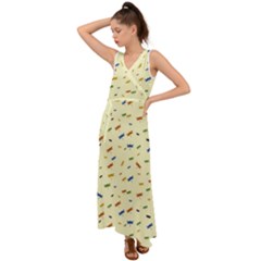 Dragonfly On Yellow V-neck Chiffon Maxi Dress by JustToWear