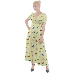 Dragonfly On Yellow Button Up Short Sleeve Maxi Dress by JustToWear