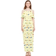 Dragonfly On Yellow Draped Sleeveless Chiffon Jumpsuit