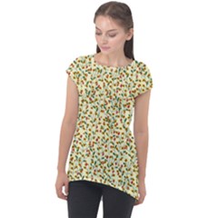 Pattern Lonely Flower On Yellow Cap Sleeve High Low Top by JustToWear