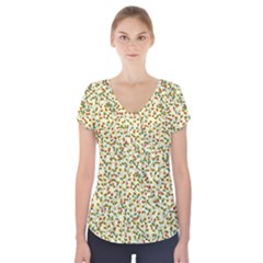 Pattern Lonely Flower On Yellow Short Sleeve Front Detail Top by JustToWear