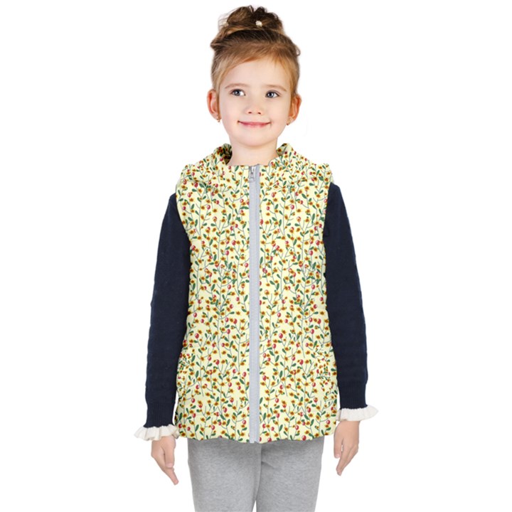 Pattern lonely flower on yellow Kids  Hooded Puffer Vest