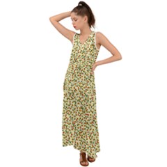 Pattern Lonely Flower On Yellow V-neck Chiffon Maxi Dress by JustToWear