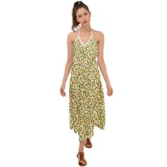 Pattern Lonely Flower On Yellow Halter Tie Back Dress  by JustToWear