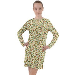 Pattern Lonely Flower On Yellow Long Sleeve Hoodie Dress