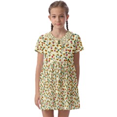 Pattern Lonely Flower On Yellow Kids  Asymmetric Collar Dress