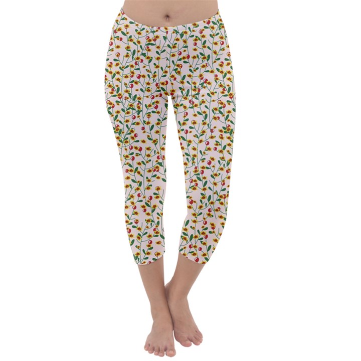 Lonely flower on pink Capri Winter Leggings 