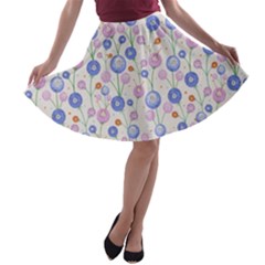 Watercolor Dandelions A-line Skater Skirt by SychEva