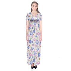 Watercolor Dandelions Short Sleeve Maxi Dress by SychEva